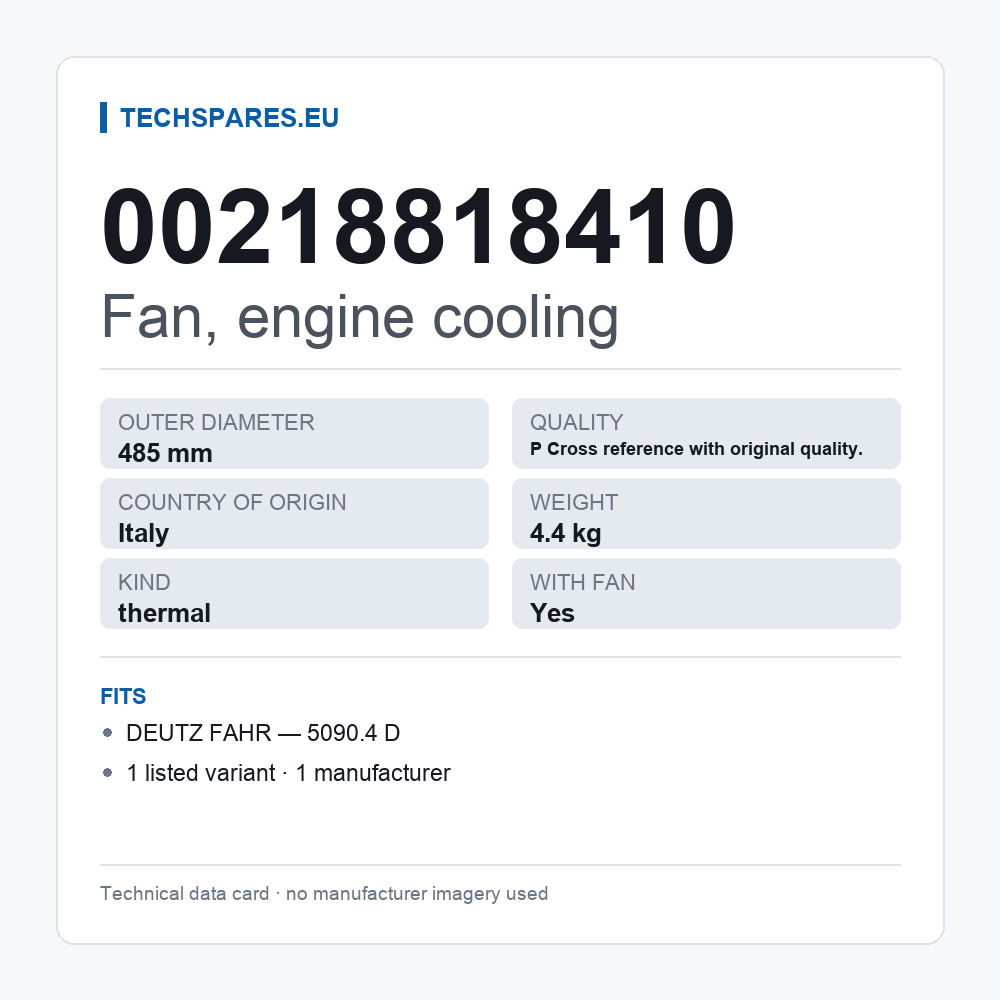 Fan, engine cooling 00218818410 — technical data card