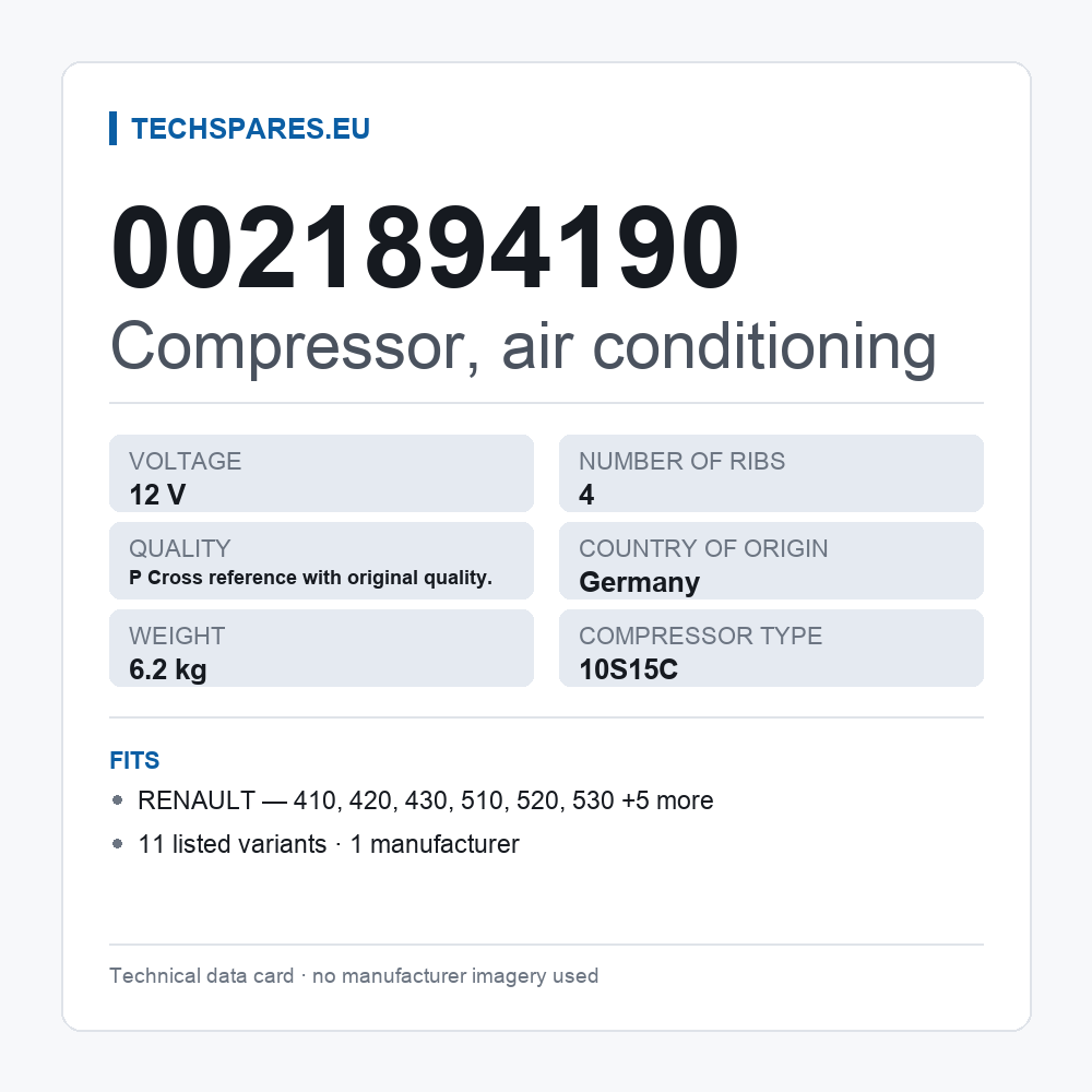 Compressor, air conditioning 0021894190 — technical data card