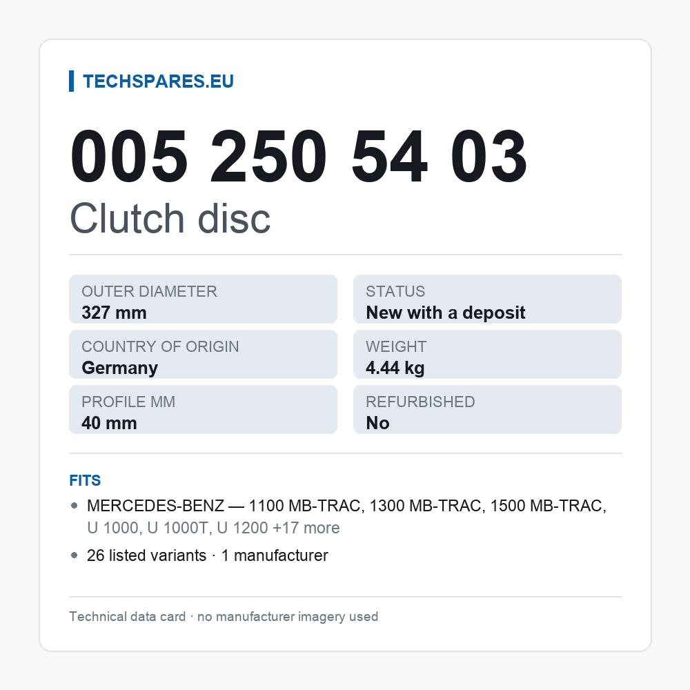 Clutch disc 005 250 54 03 — technical data card