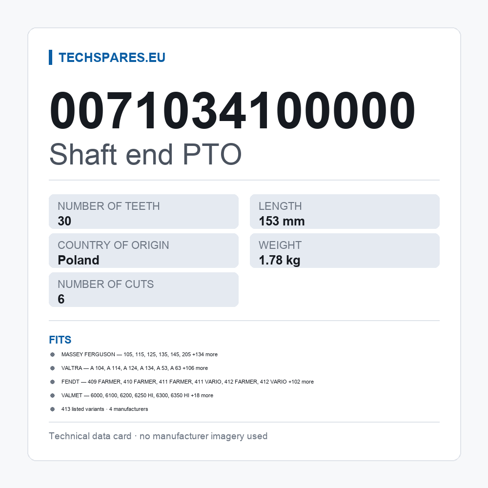 Shaft end PTO 0071034100000 — technical data card