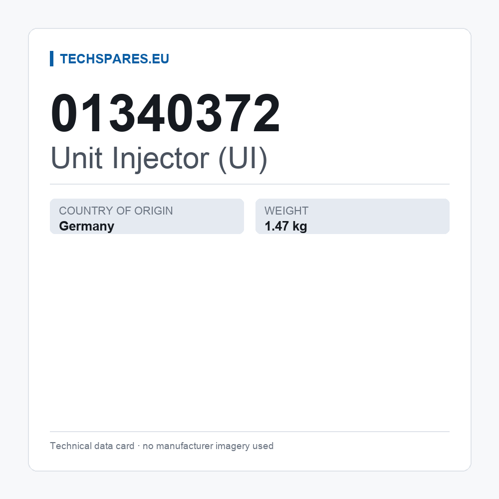 Unit Injector (UI) 01340372 — technical data card