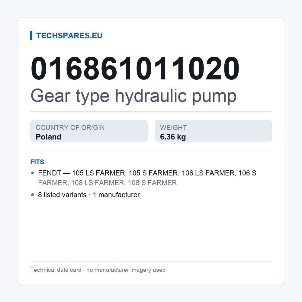 Gear type hydraulic pump 016861011020 — technical data card