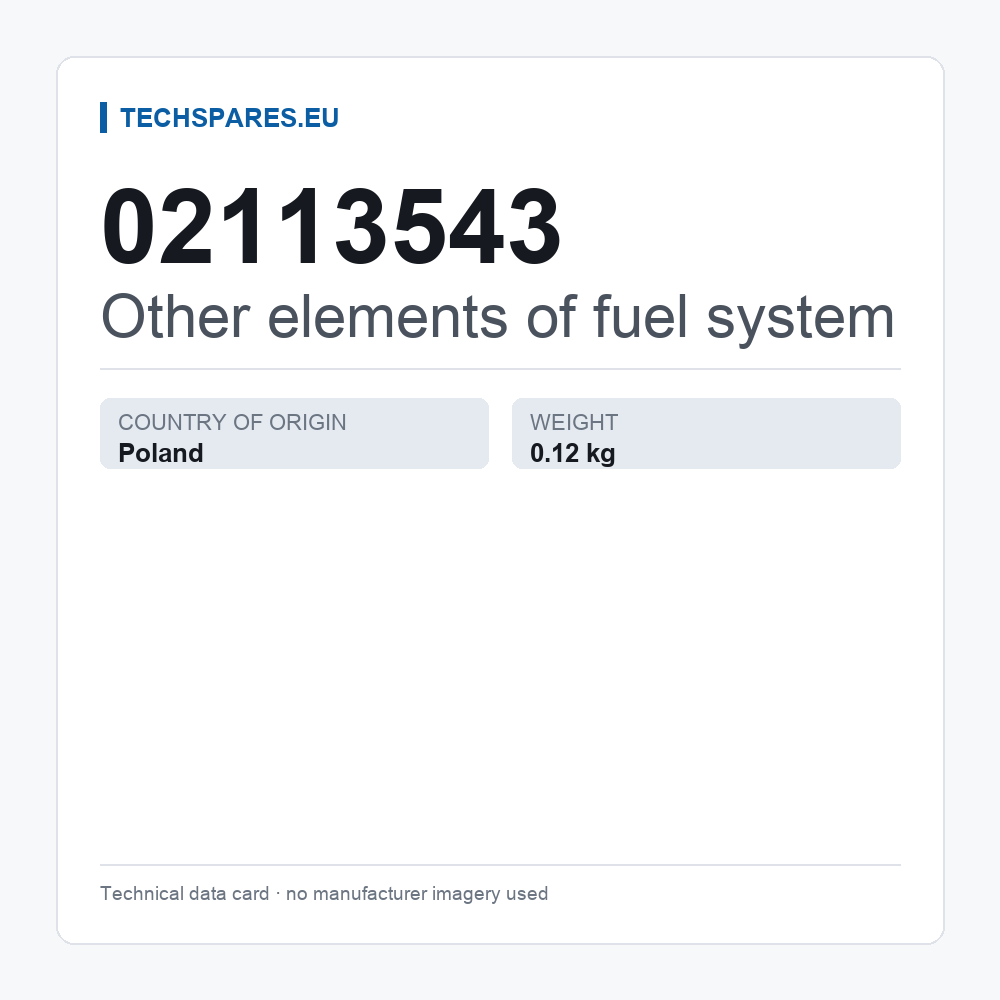 Other elements of fuel system 02113543 — technical data card