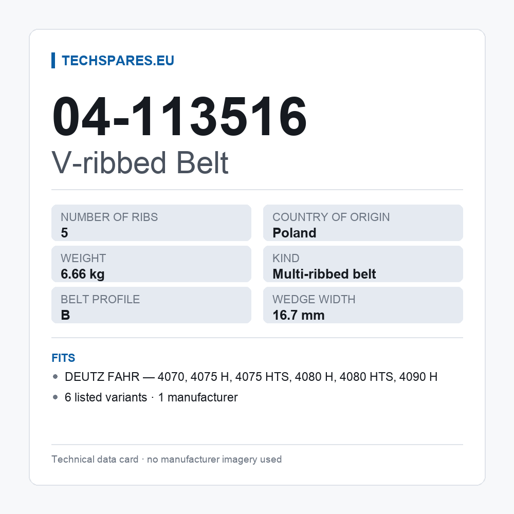 V-ribbed Belt 04-113516 — technical data card