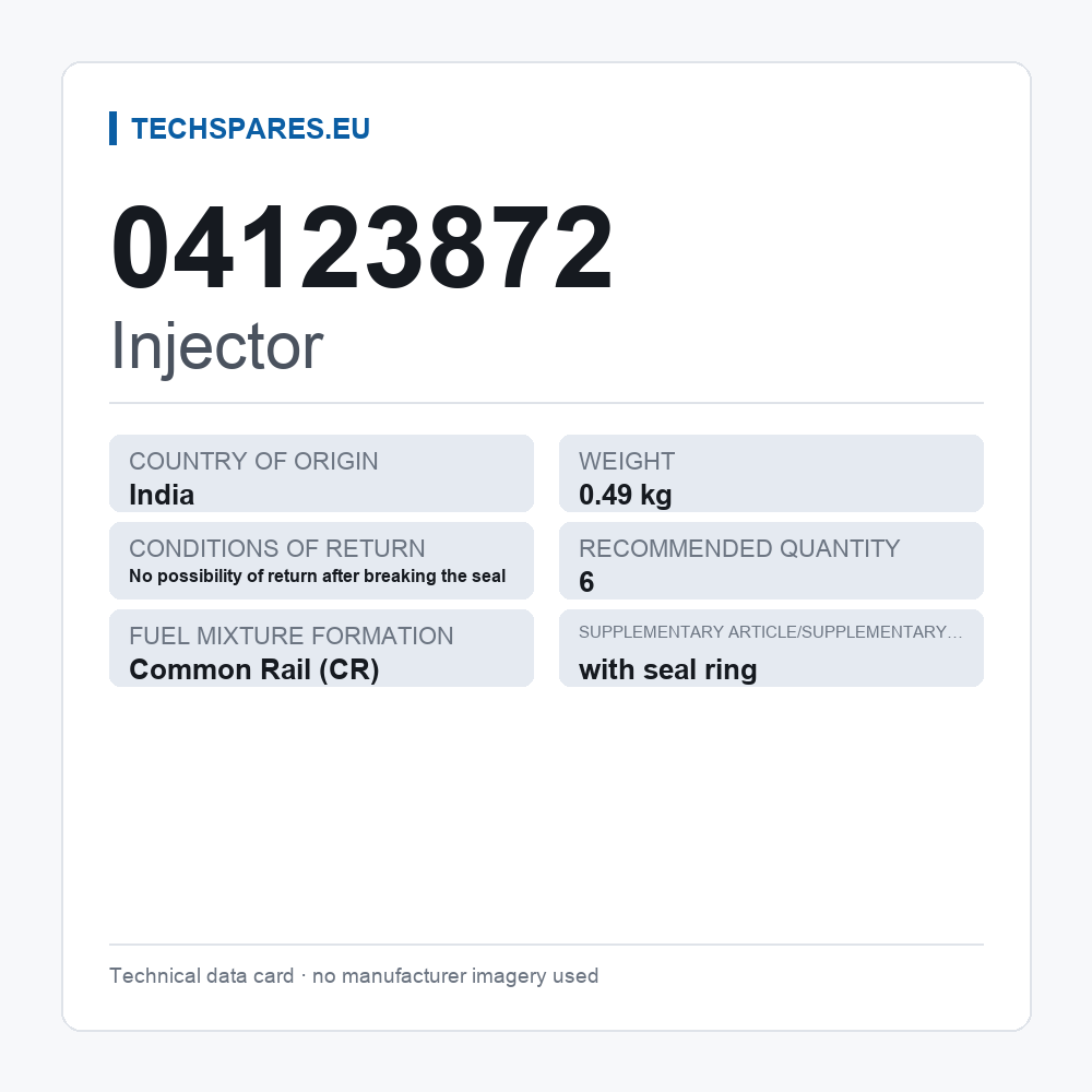 Injector 04123872 — technical data card