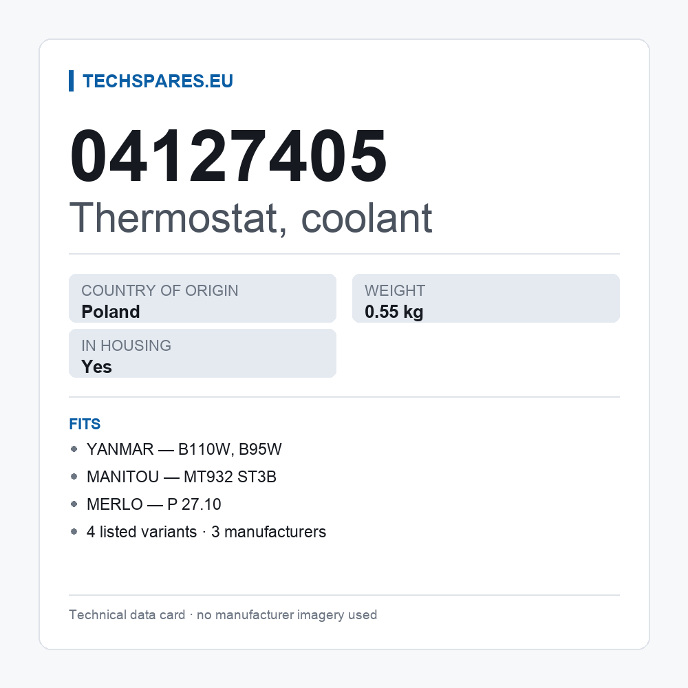 Thermostat, coolant 04127405 — technical data card