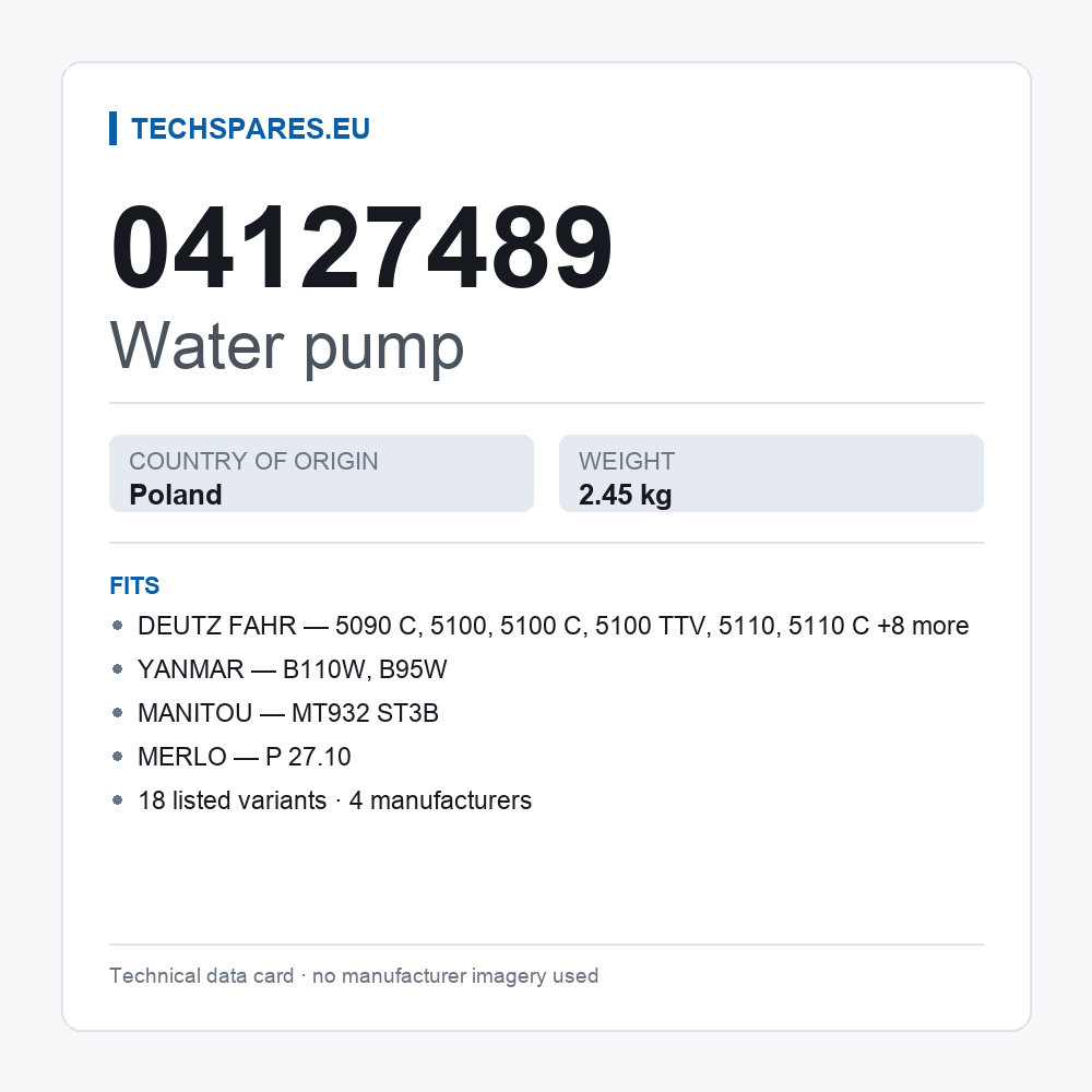 Water pump 04127489 — technical data card