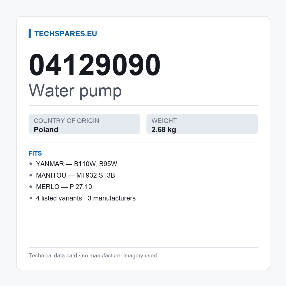 Water pump 04129090 — technical data card