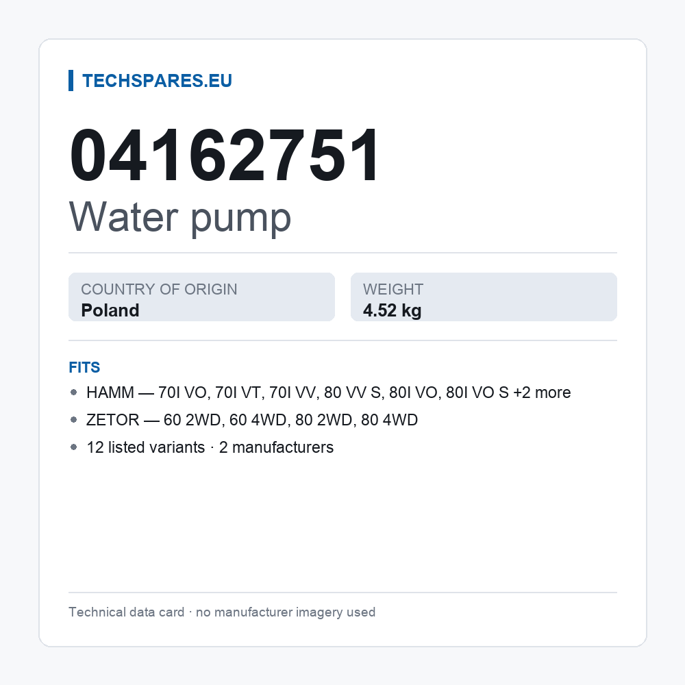 Water pump 04162751 — technical data card