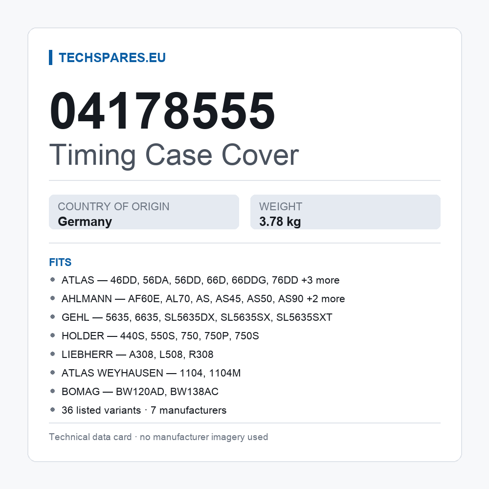 Timing Case Cover 04178555 — technical data card