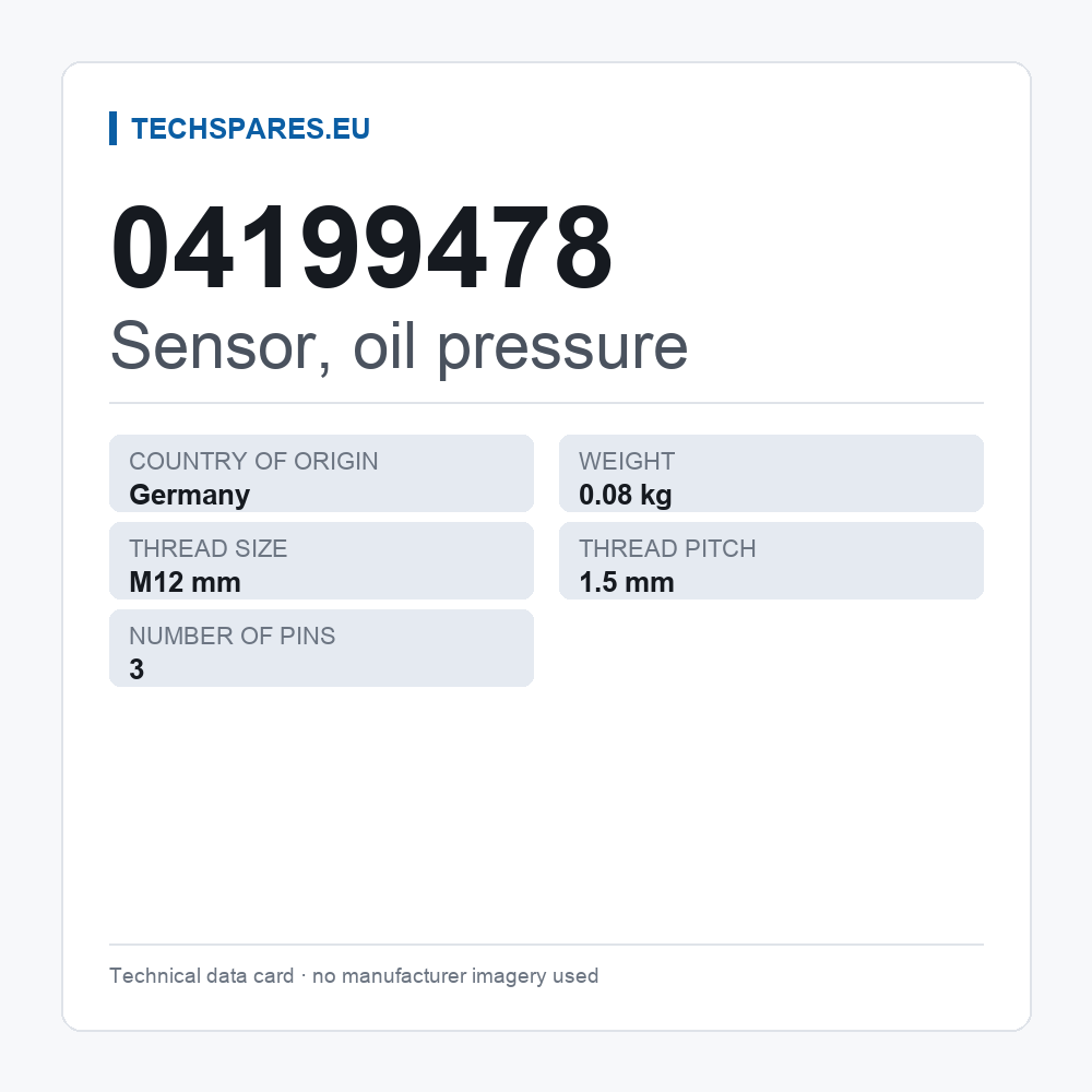 Sensor, oil pressure 04199478 — technical data card