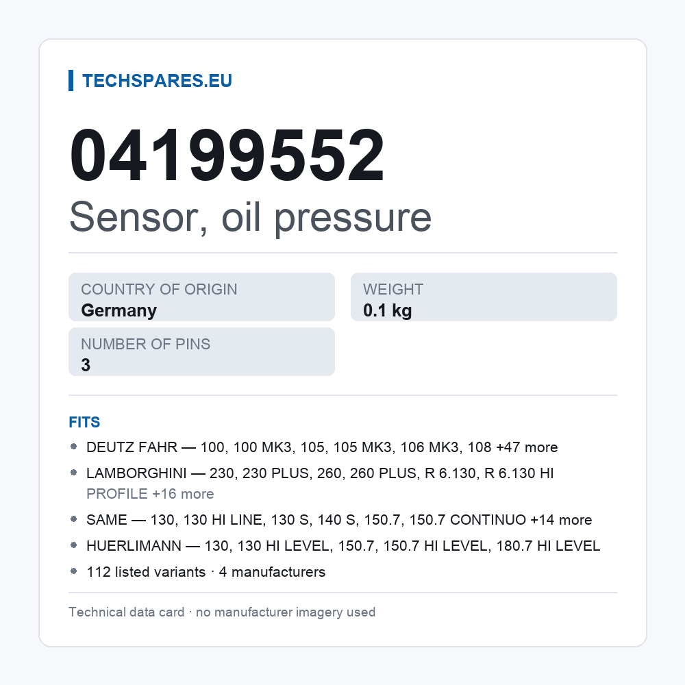 Sensor, oil pressure 04199552 — technical data card