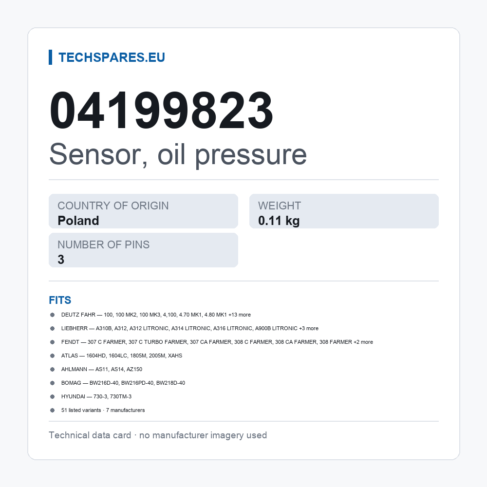 Sensor, oil pressure 04199823 — technical data card