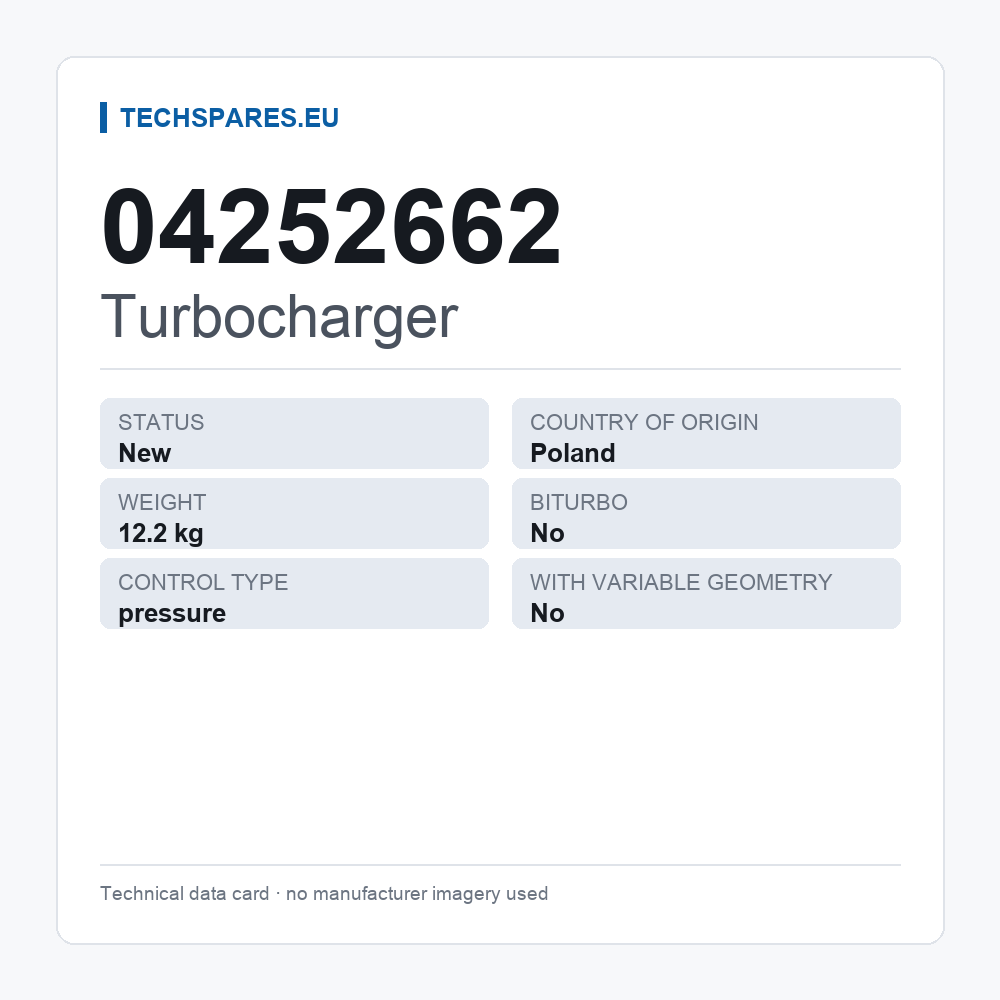 Turbocharger 04252662 — technical data card