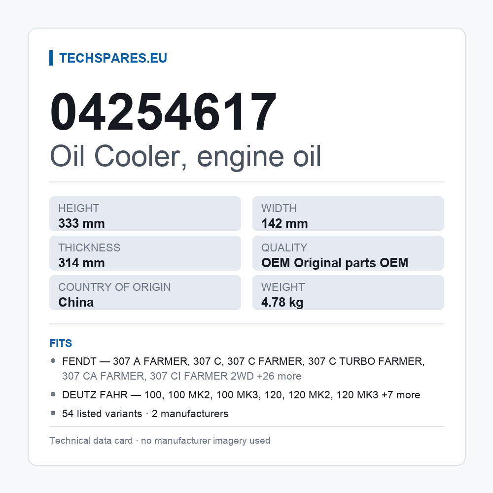 Oil Cooler, engine oil 04254617 — technical data card