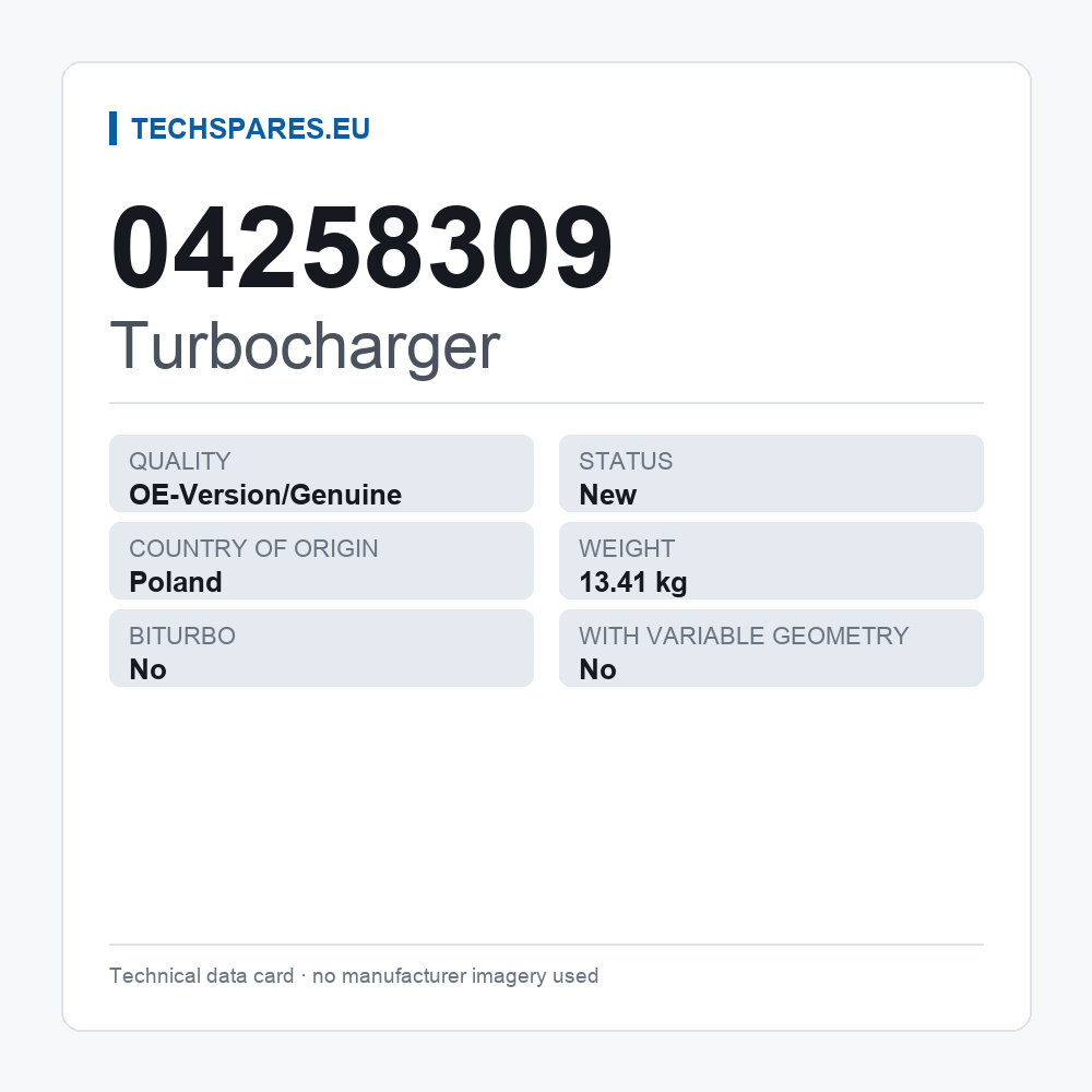 Turbocharger 04258309 — technical data card