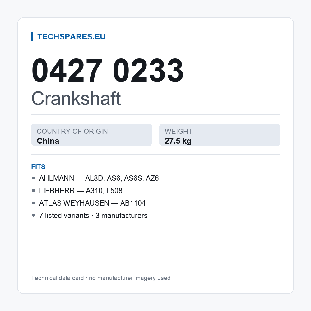 Crankshaft 0427 0233 — technical data card
