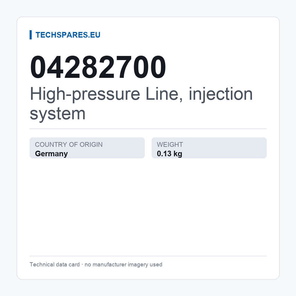 High-pressure Line, injection system 04282700 — technical data card