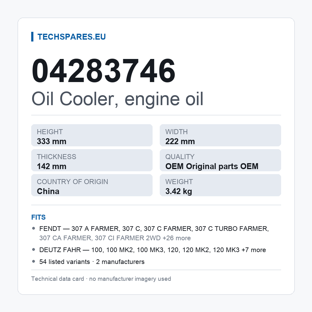 Oil Cooler, engine oil 04283746 — technical data card