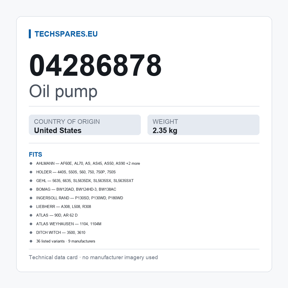 Oil pump 04286878 — technical data card
