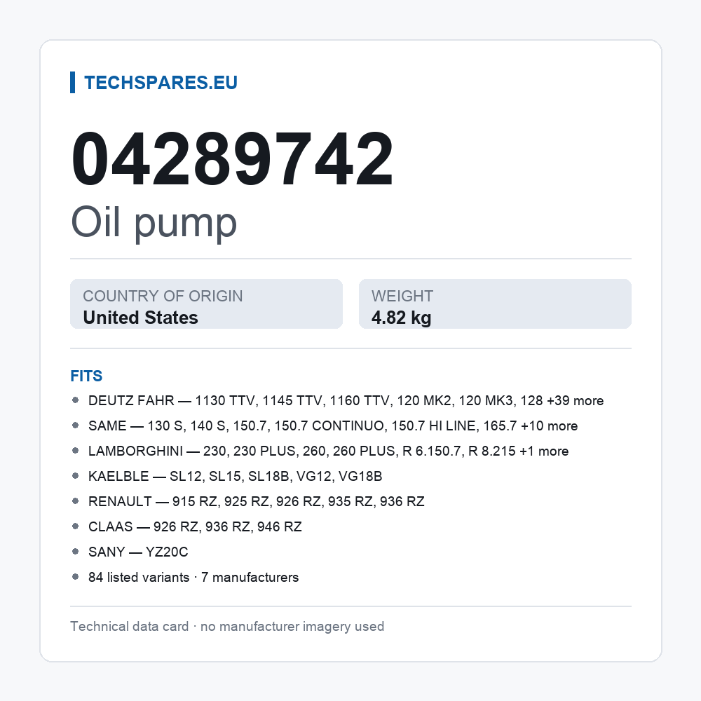 Oil pump 04289742 — technical data card