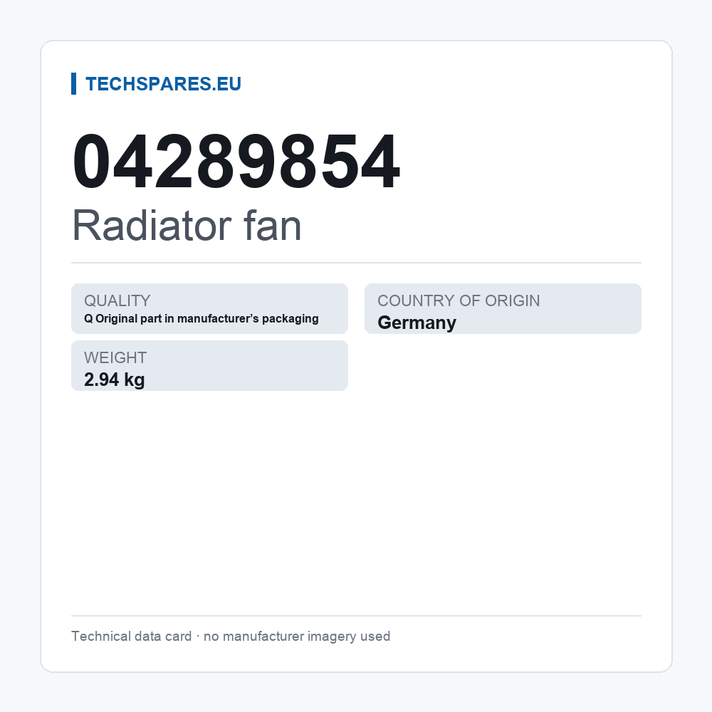 Radiator fan 04289854 — technical data card