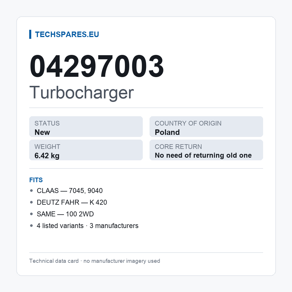 Turbocharger 04297003 — technical data card