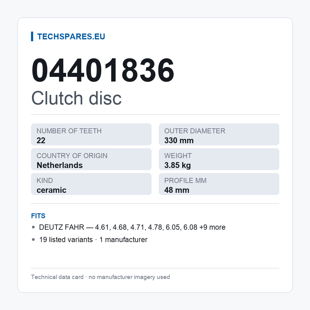 Clutch disc 04401836 — technical data card