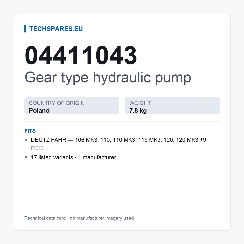 Gear type hydraulic pump 04411043 — technical data card
