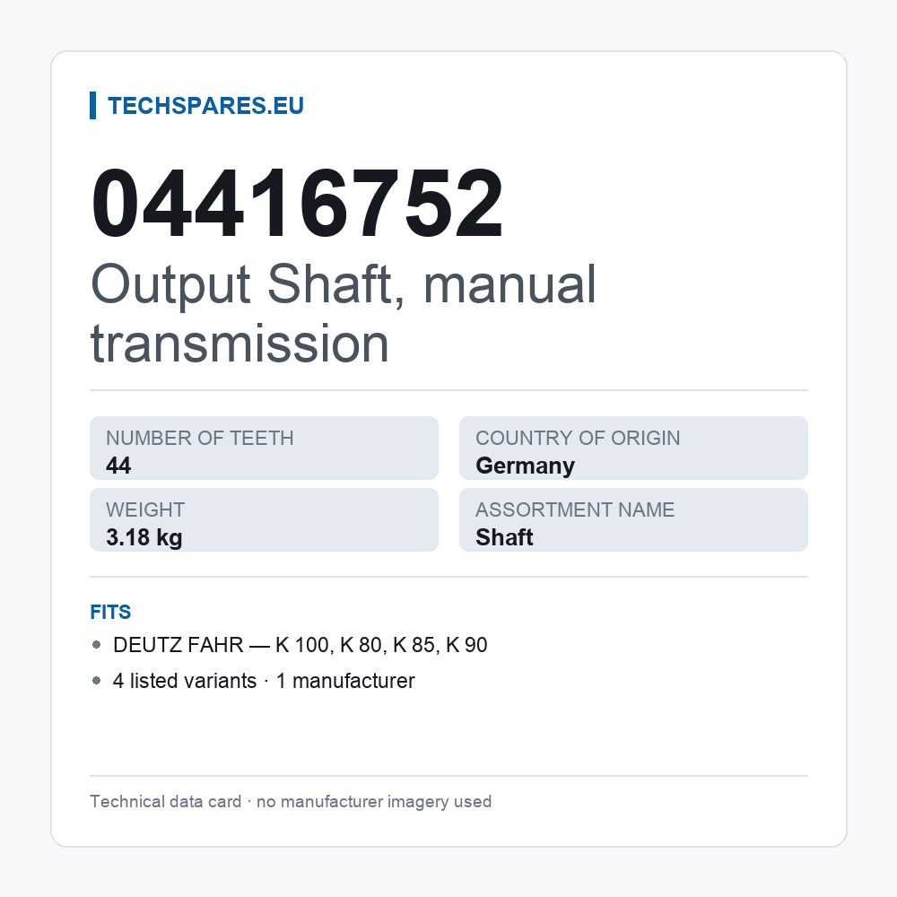 Output Shaft, manual transmission 04416752 — technical data card
