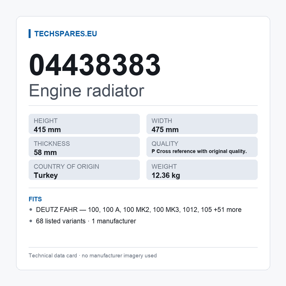 Engine radiator 04438383 — technical data card