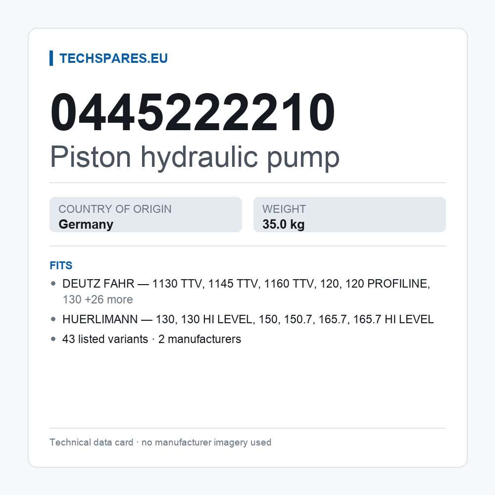 Piston hydraulic pump 0445222210 — technical data card