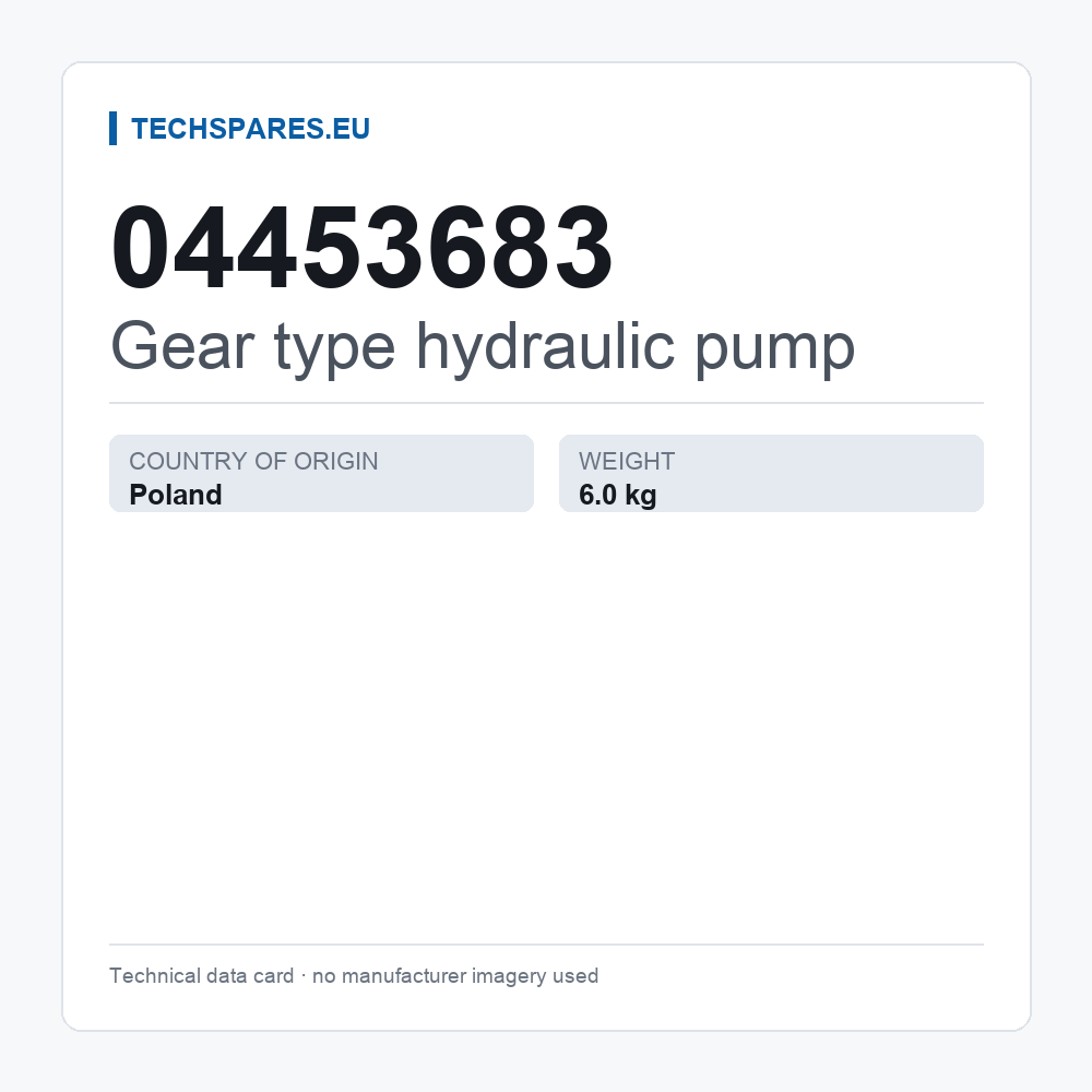 Gear type hydraulic pump 04453683 — technical data card