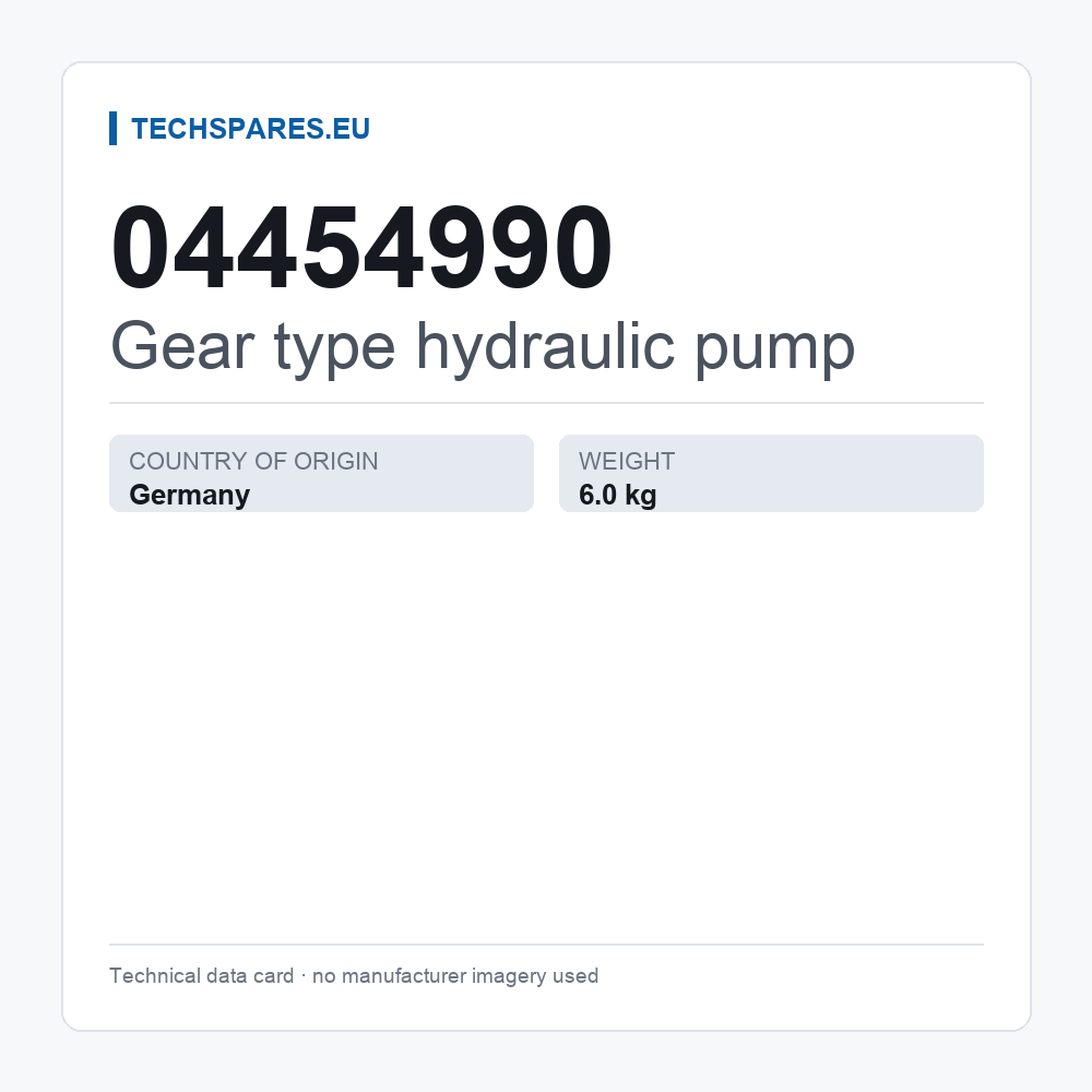 Gear type hydraulic pump 04454990 — technical data card