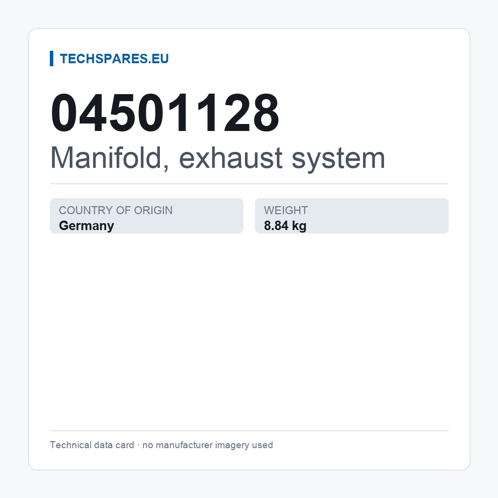 Manifold, exhaust system 04501128 — technical data card