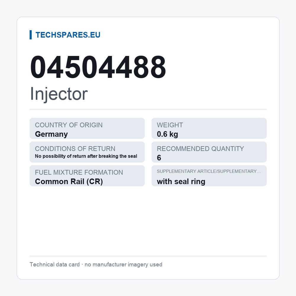 Injector 04504488 — technical data card