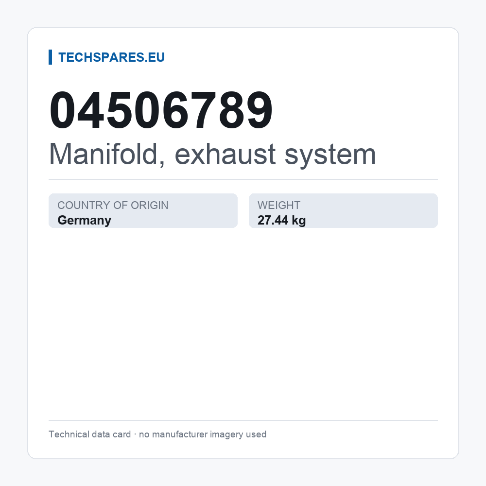 Manifold, exhaust system 04506789 — technical data card