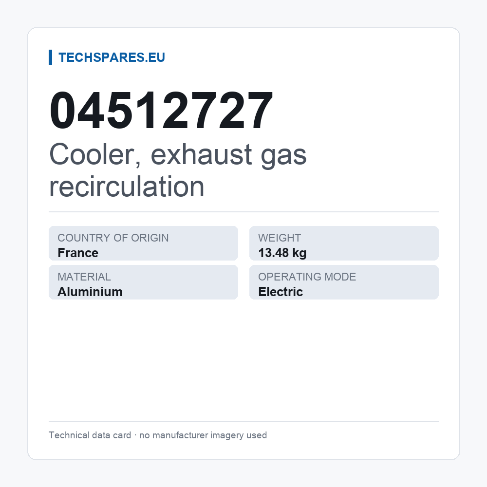 Cooler, exhaust gas recirculation 04512727 — technical data card