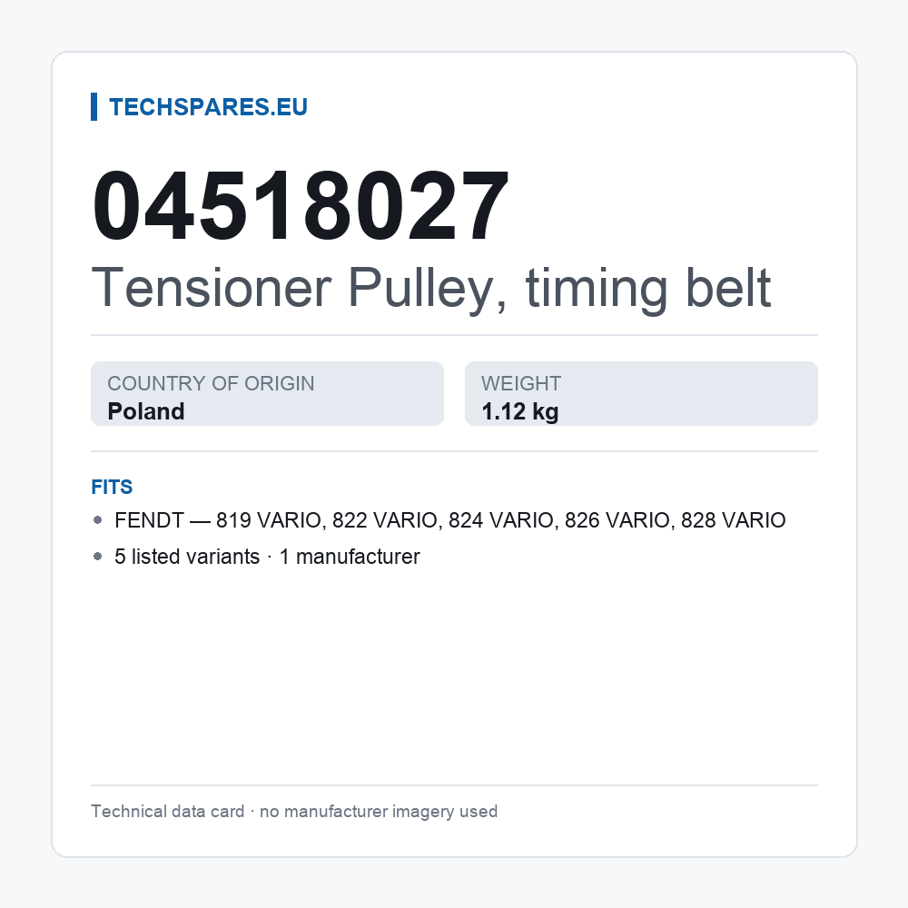 Tensioner Pulley, timing belt 04518027 — technical data card