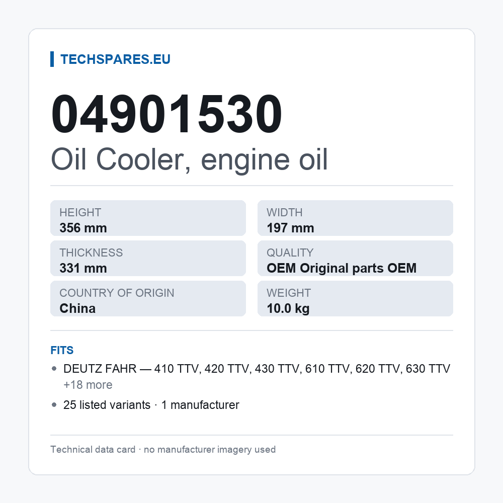 Oil Cooler, engine oil 04901530 — technical data card