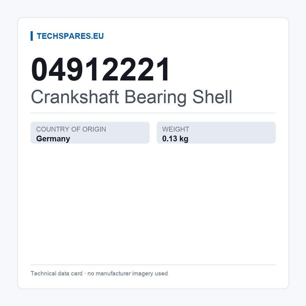 Crankshaft Bearing Shell 04912221 — technical data card