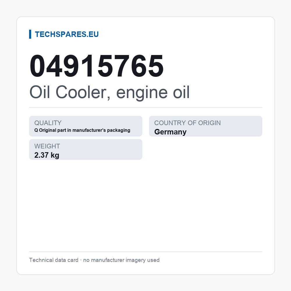Oil Cooler, engine oil 04915765 — technical data card