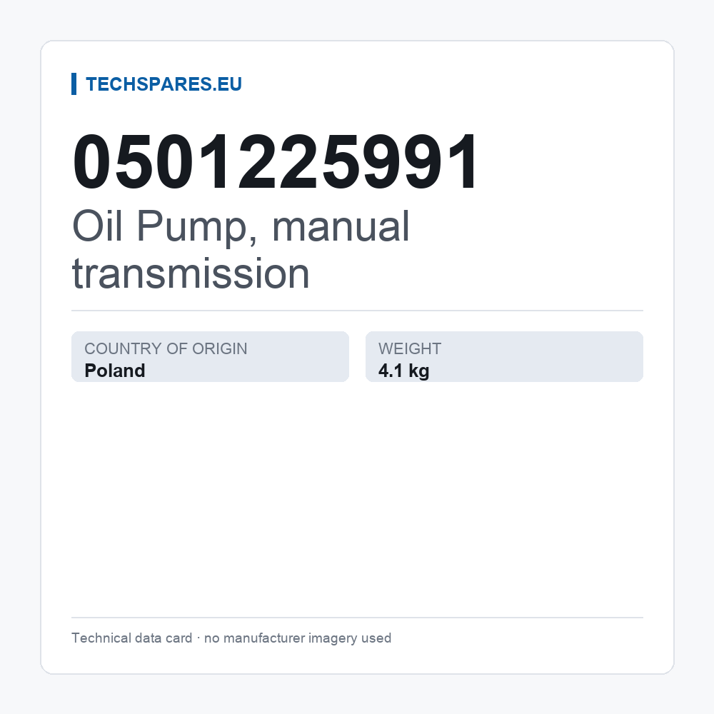 Oil Pump, manual transmission 0501225991 — technical data card