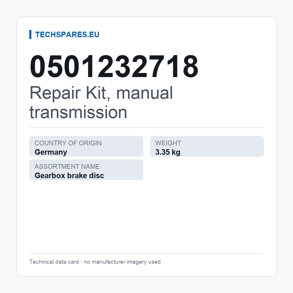 Repair Kit, manual transmission 0501232718 — technical data card