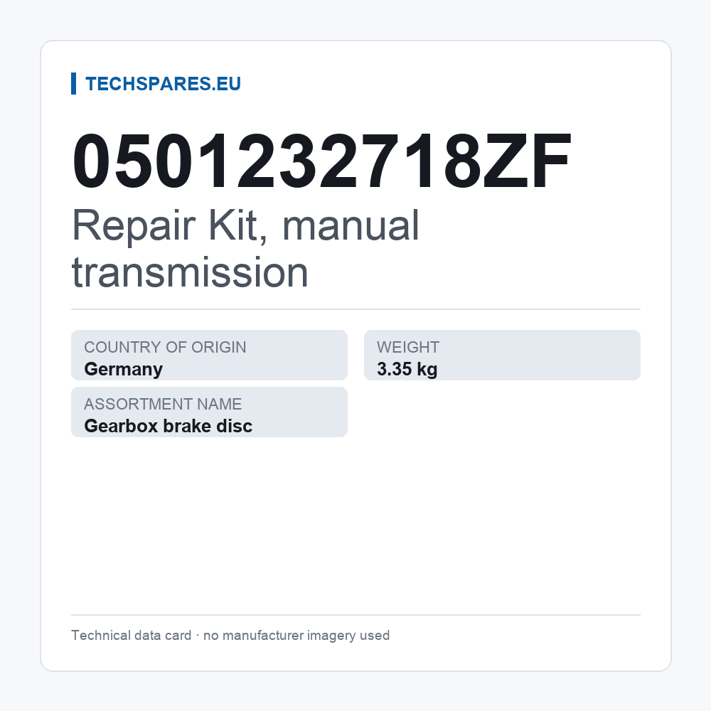 Repair Kit, manual transmission 0501232718ZF — technical data card