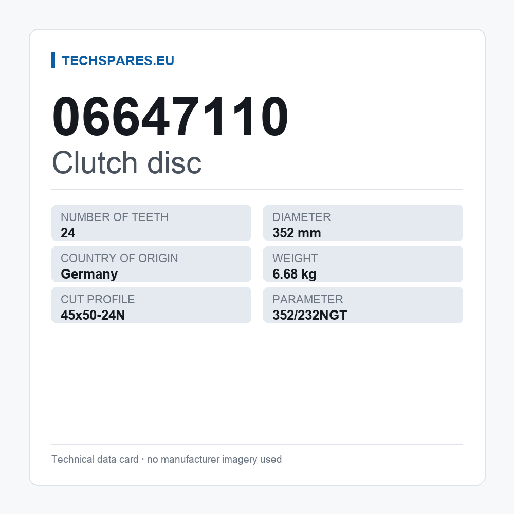 Clutch disc 06647110 — technical data card