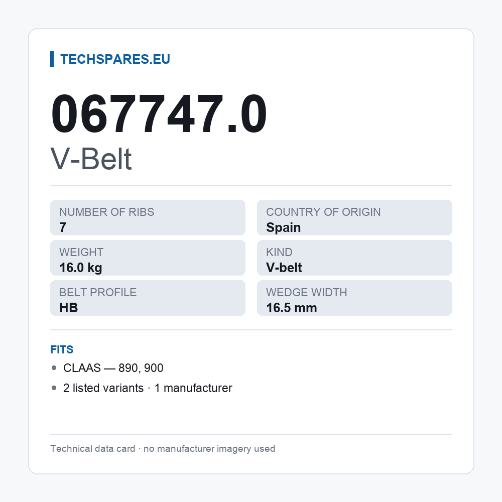 V-Belt 067747.0 — technical data card