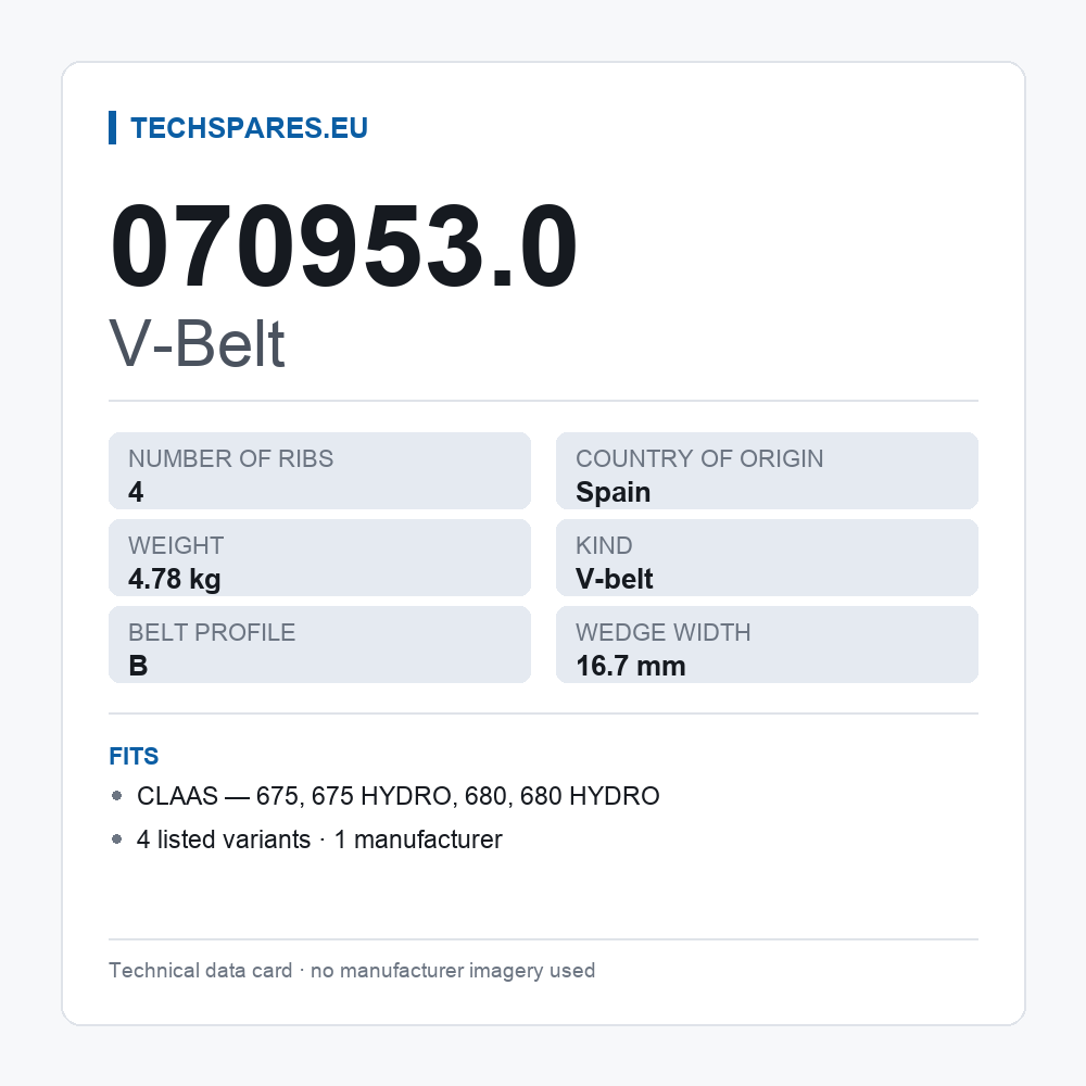 V-Belt 070953.0 — technical data card