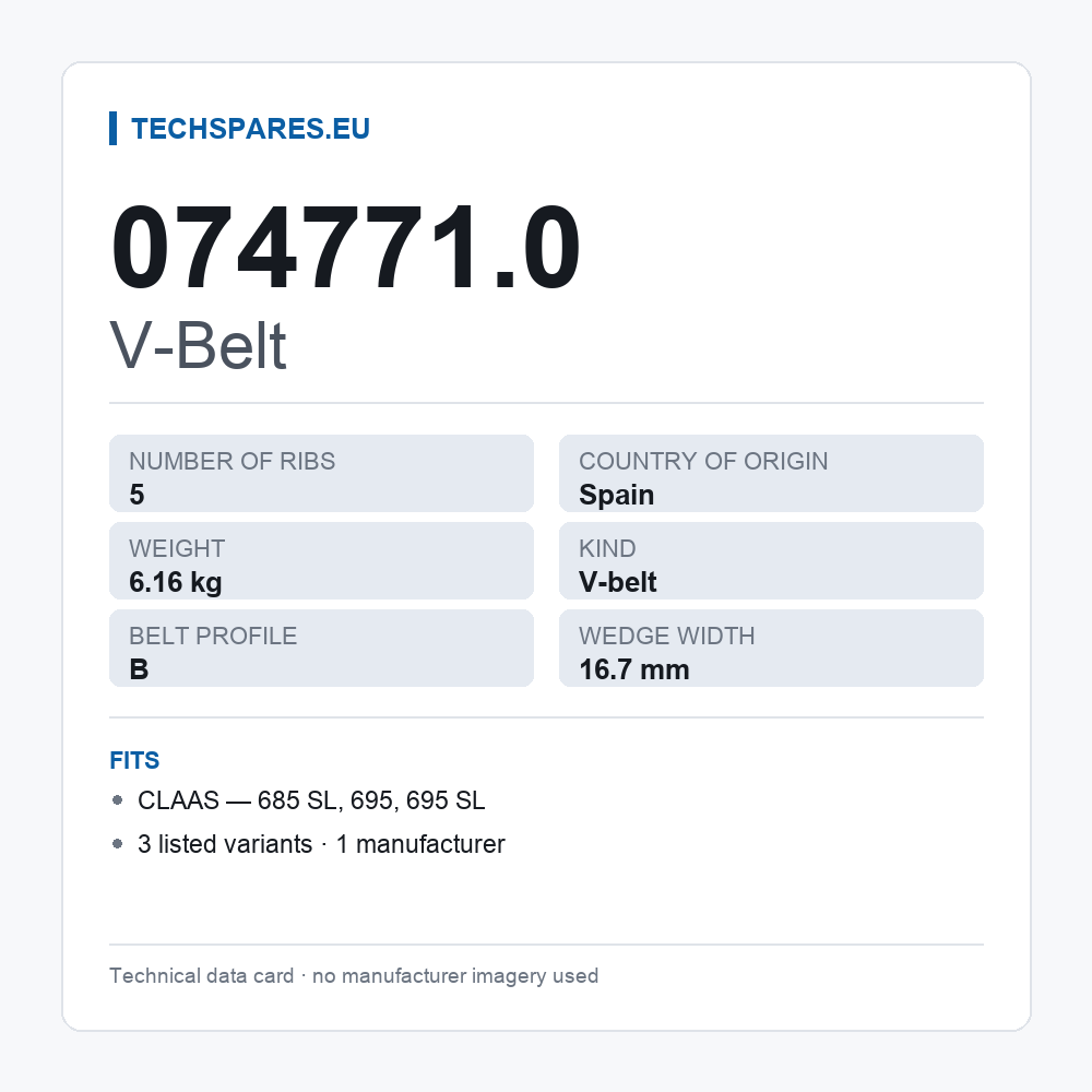 V-Belt 074771.0 — technical data card