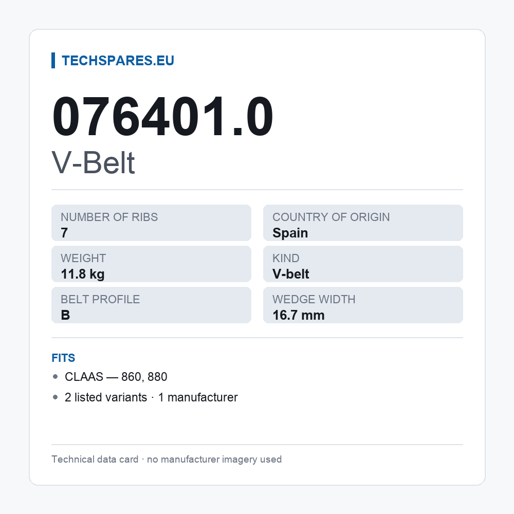 V-Belt 076401.0 — technical data card